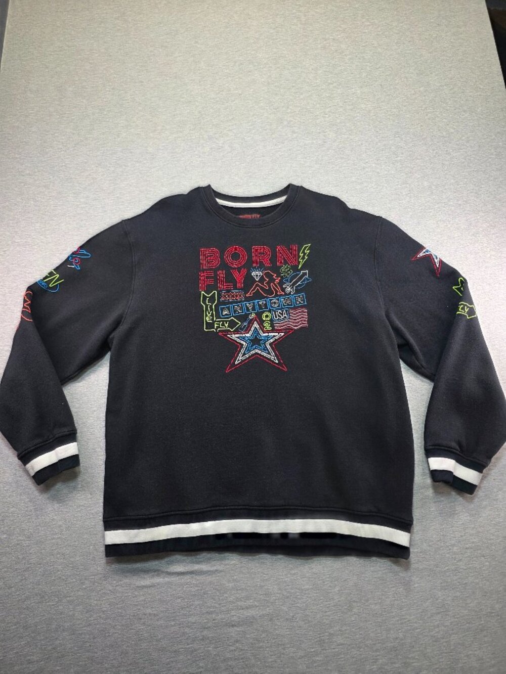 Born Fly "Anytown USA" Embroidered Crewneck Sweatshirt 3XL